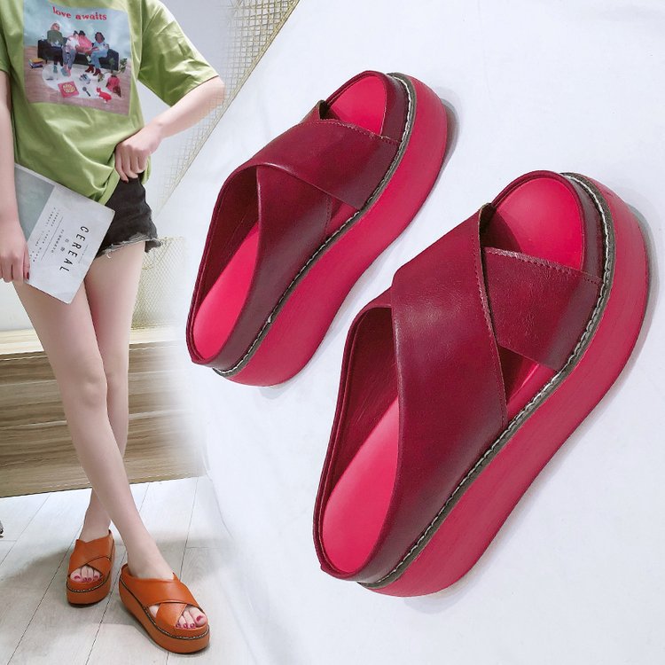 Solid-color Platform Cross-strap Retro Outdoor Sandals