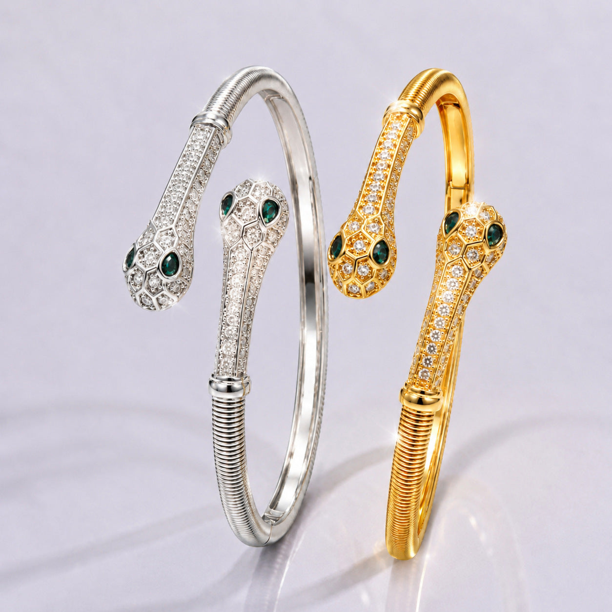Light-luxury Fully Diamond-encrusted Double-headed Serpent Bracelet