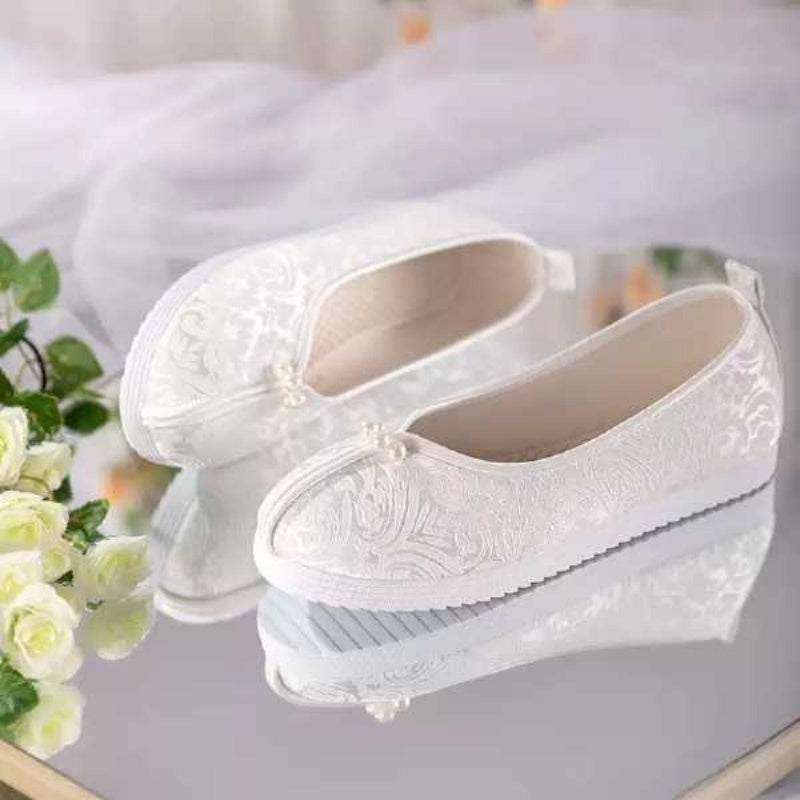 Jacquard Satin Flats - Vintage Embroidered Women S Shoes, Comfortable Soft Sole Slip-On Cloth Shoes For Spring & Summer Daily Commuting