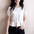 Fashionable And Elegant Patchwork Lace Short-sleeve Knit Top