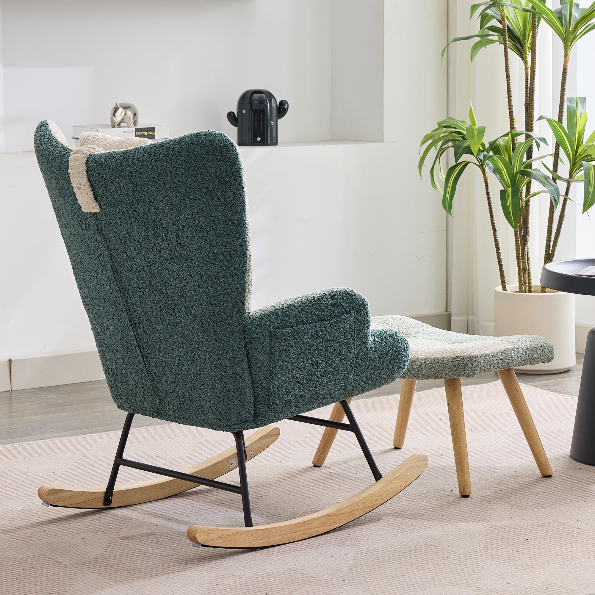 Boucle Rocking Chair, Rocking Chair In Colorful Patchwork Stripe Look, Armchair Legs Made Of Rubber Wood, Frame Made Of Injected Iron, Living Room Armchair, Bedroom Armchair With Footstool