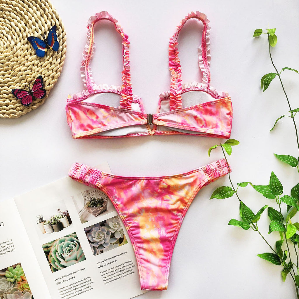 Ruffled V-neck bikini