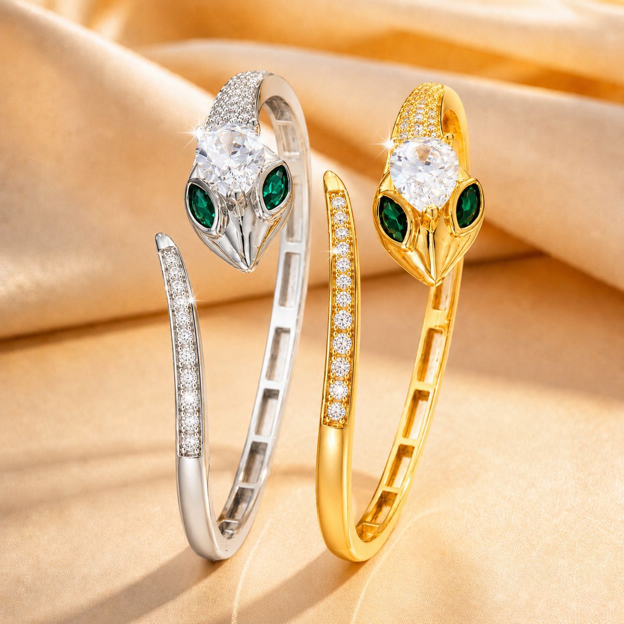 Green-Eyed Diamond-Encrusted Serpentine Bracelet