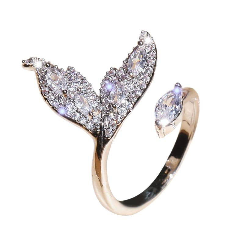 Micro Paved Elaborate Leaf Open Ring With Zircon Stones