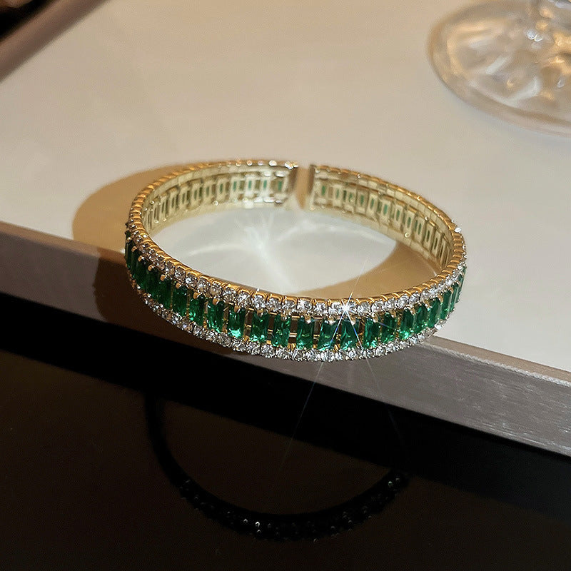 High-End Light Luxury French Court Style Bangle, Inlaid Shiny Cubic Zirconia Rhinestone Retro Vintage Elegant All Occasion Hand Jewelry