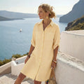 Womens Striped Printed Front-Button Pocket Dress