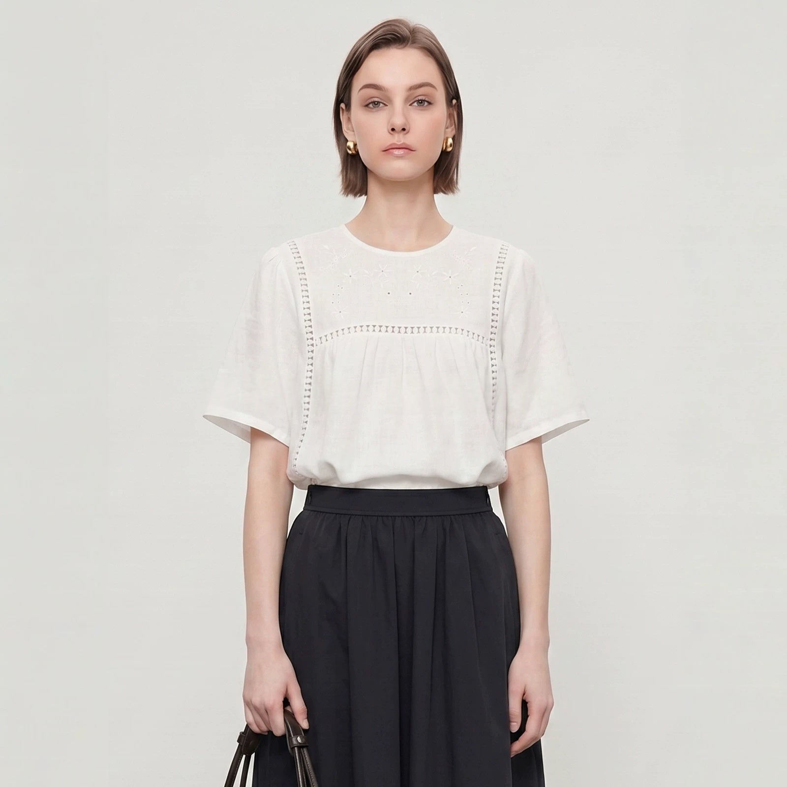 Embroidered Hollow-Out Linen Shirt For Women