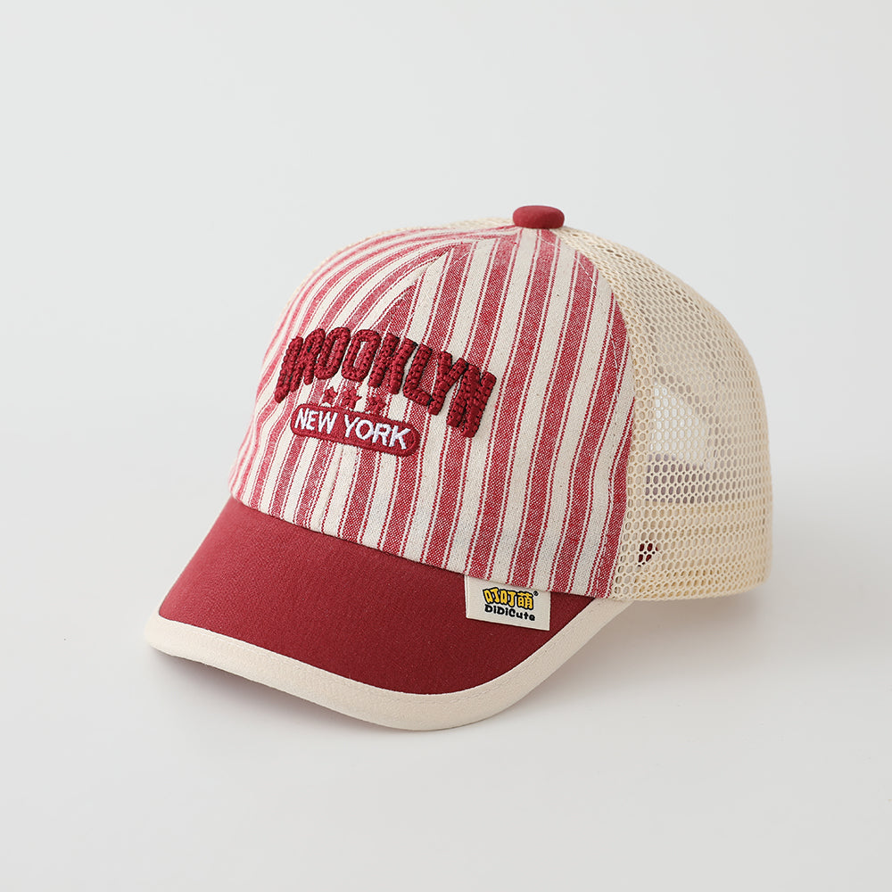 Summer Baby Vertical-striped Mesh Patchwork Embroidered NEW YORK Baseball Cap For Park Playtime On Weekend Picnic