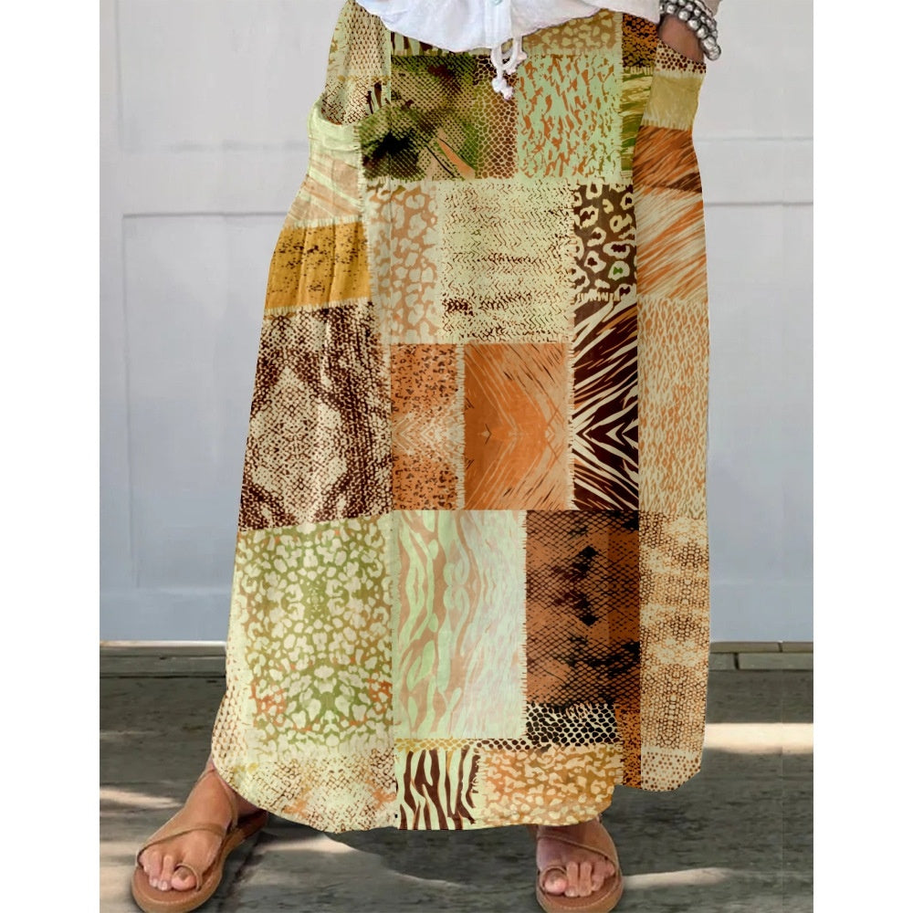 Womens Fashionable Printed Plus-Size Skirt With Pockets