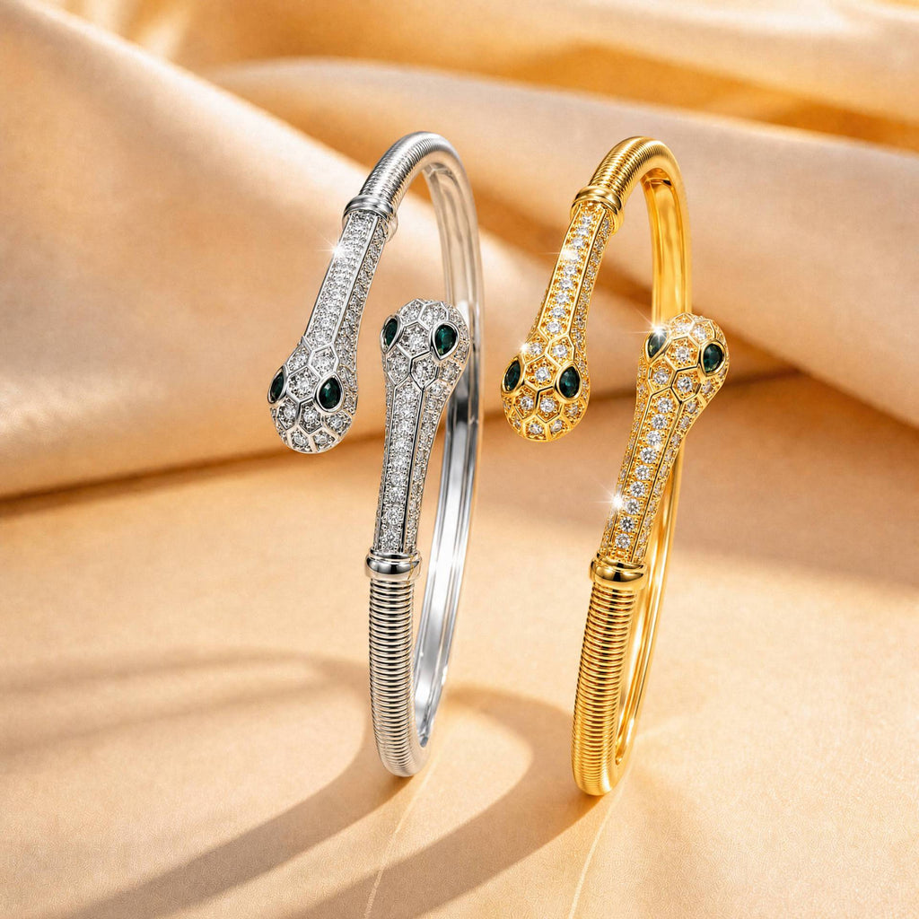 Light-luxury Fully Diamond-encrusted Double-headed Serpent Bracelet