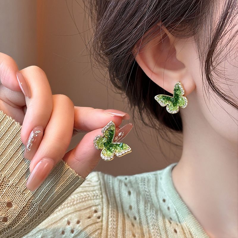 2026 Trendy Emerald Crystal Butterfly Dangle Earrings, Unique Designer Premium Delicate Ladies Daily Accessories