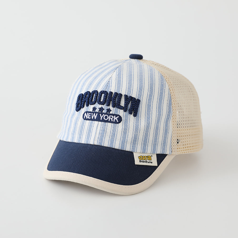 Summer Baby Vertical-striped Mesh Patchwork Embroidered NEW YORK Baseball Cap For Park Playtime On Weekend Picnic