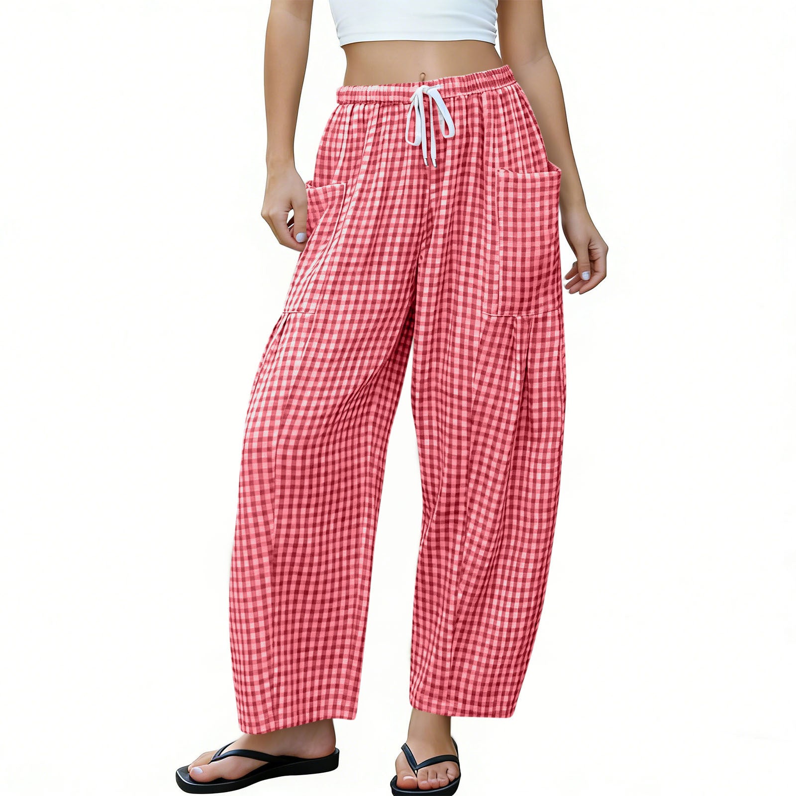 High-waisted Loose-fit Draping Figure-flattering Casual Floor-length Pants