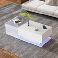 High Gloss White Coffee Table 100x50x32 Cm - With Glass Top And Drawers, Scratch-resistant, With 1 Drawer, With LED Lighting, Modern Style