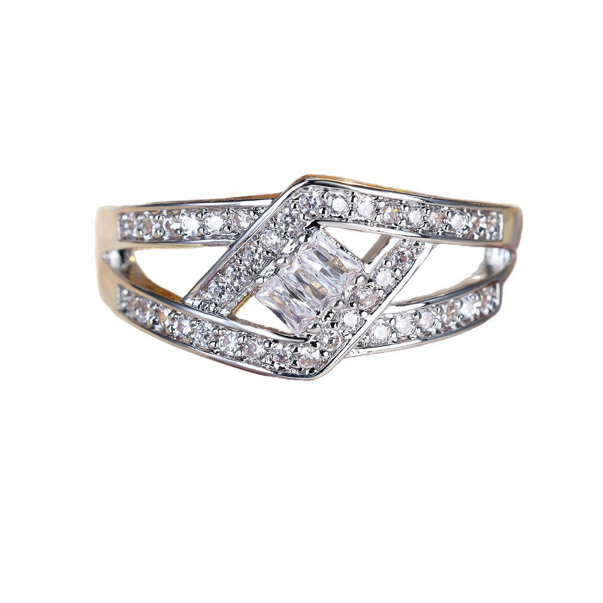Zircon-inlaid RingHollowed-out Cross DesignChic And Subtly Luxurious