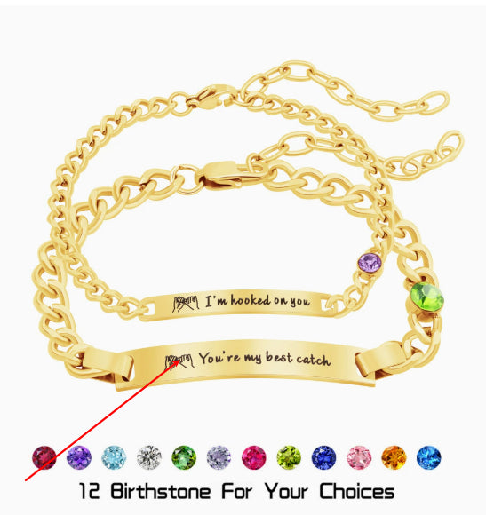 European And American Personalized Engraved Stainless Steel Bracelet With Birthstone For Couples
