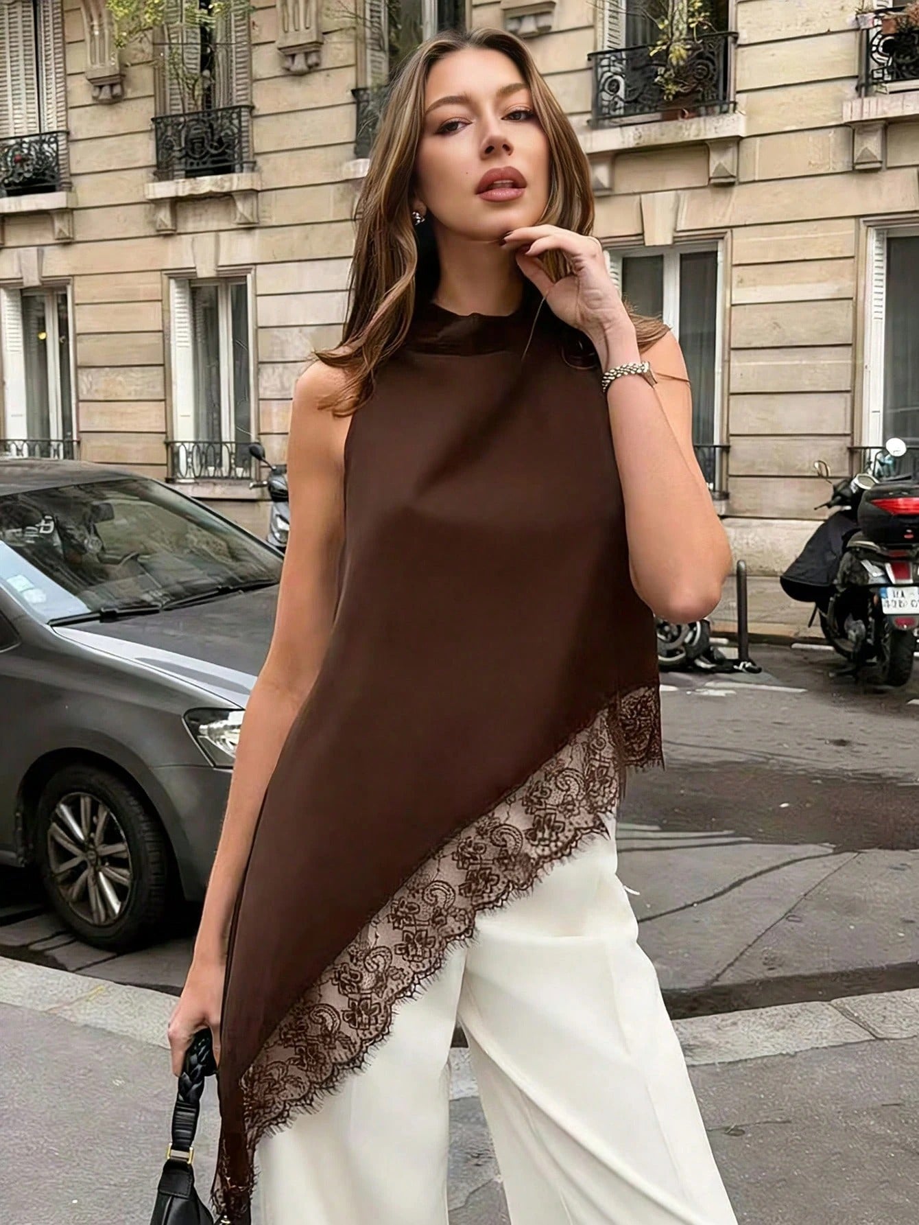 Elegant, Figure-flattering And Versatilesexy Sleeveless Lace-trimmed Top