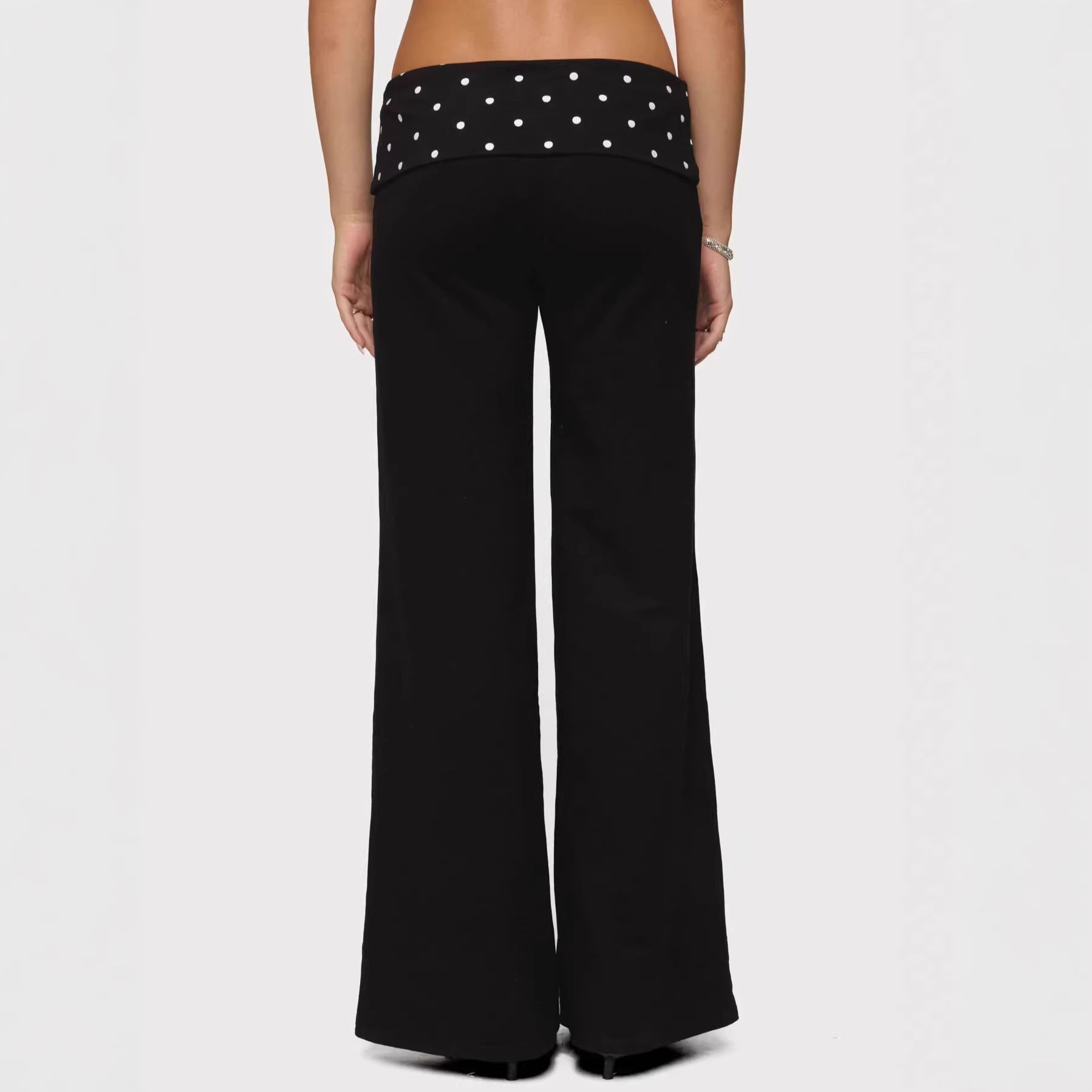 Casual Polka-dot Patchwork Fold-over Trousers