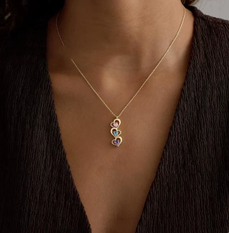 European And American 12 Birthstone Heart-Linked Zircon Necklace