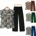 Loose Ruffled Sleeves Printed T-shirt Suit