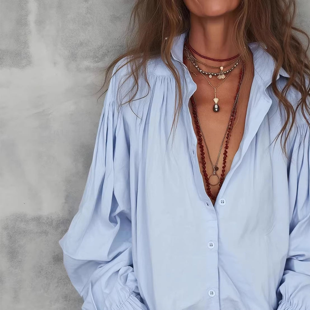 Womens Textured Ruffled-cuff Blouse