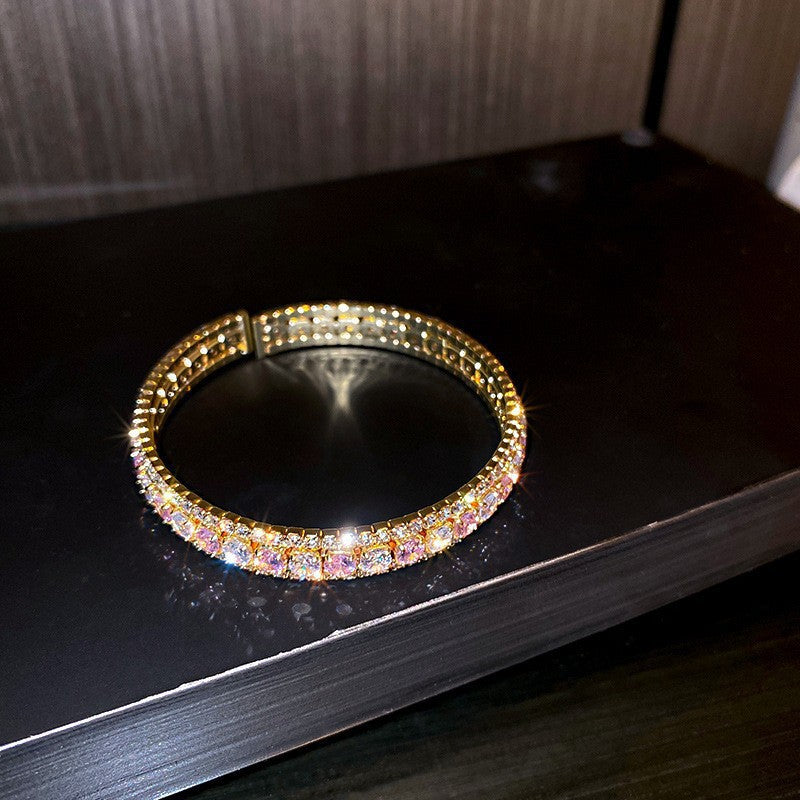 French Court Style Zircon Rhinestone Bangle Retro Light Luxury High-End Women Bracelet