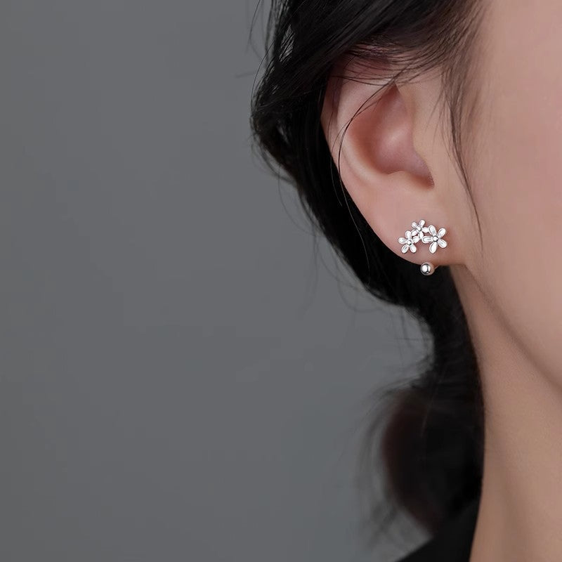 925 Silver Needle Flower Stud Earrings