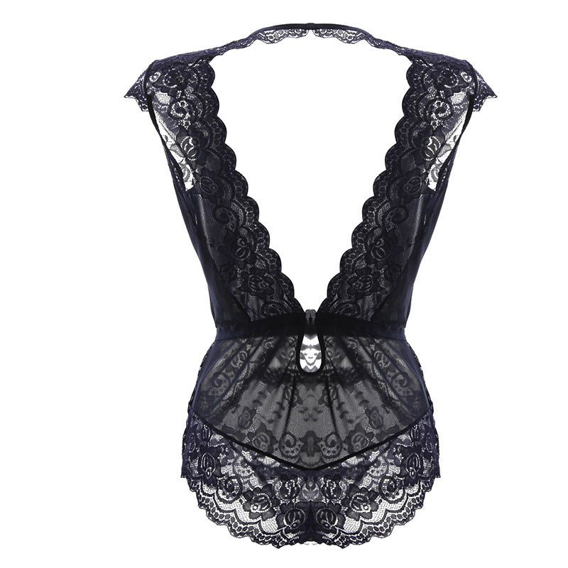 European And American New Style Sexy Pajamas Big V Lace