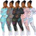 Digital Printed Letter Sweater Casual Sports Two-piece Suit