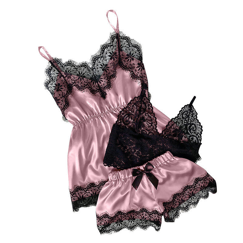 Sexy Nightdress Lace Suspender Shorts Pajamas Set
