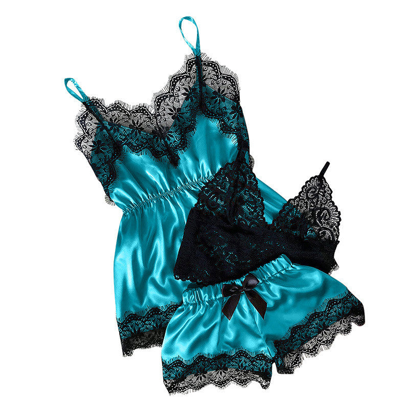 Sexy Nightdress Lace Suspender Shorts Pajamas Set