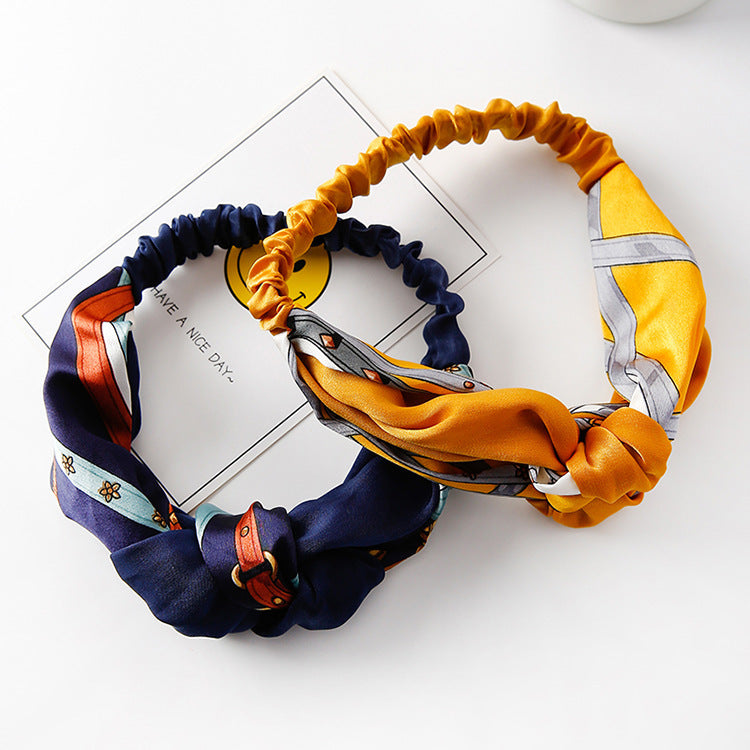 Retro Style Two-color Stitching Cross Knotted Headband