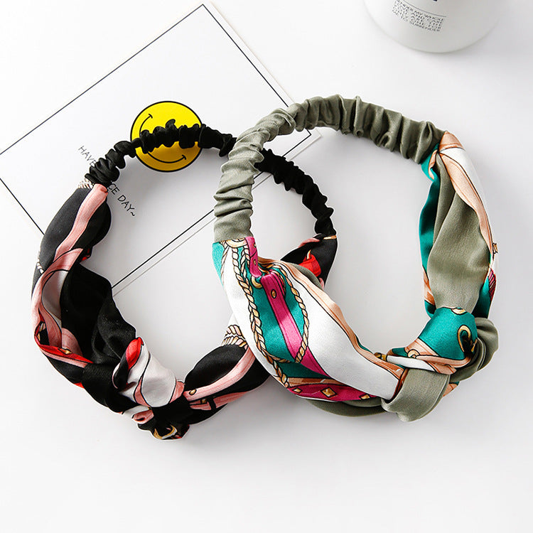 Retro Style Two-color Stitching Cross Knotted Headband