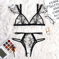 Three-point Embroidered See-through Bra