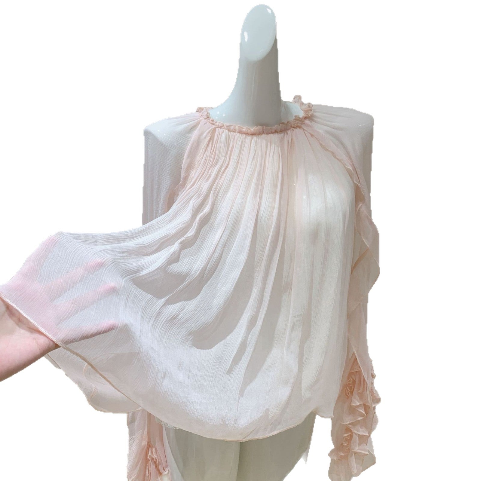 Womens Rayon Long-Sleeve Top With Lace Ruffle Trim