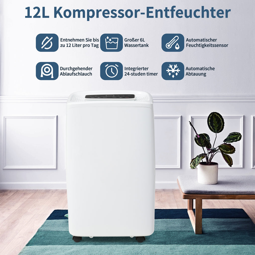 12L Day Dehumidifier For 3-in-1 Dehumidifier, Air Purifier, And Laundry Dryer 1.5L Water Tank, 24-Hour Timer, Mold And Moisture Resistant LED Display.