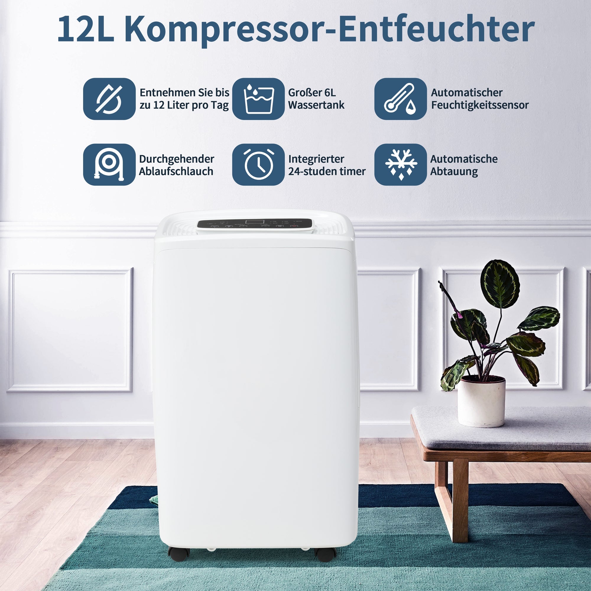 12L Day Dehumidifier For 3-in-1 Dehumidifier, Air Purifier, And Laundry Dryer 1.5L Water Tank, 24-Hour Timer, Mold And Moisture Resistant LED Display.