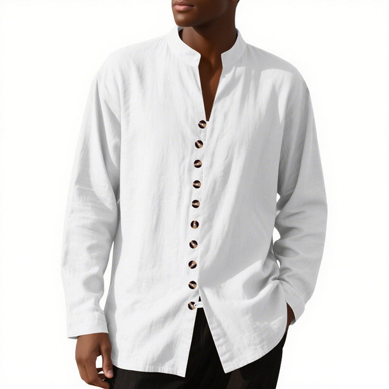 Solid-color Casual Long-sleeve Mens Shirt