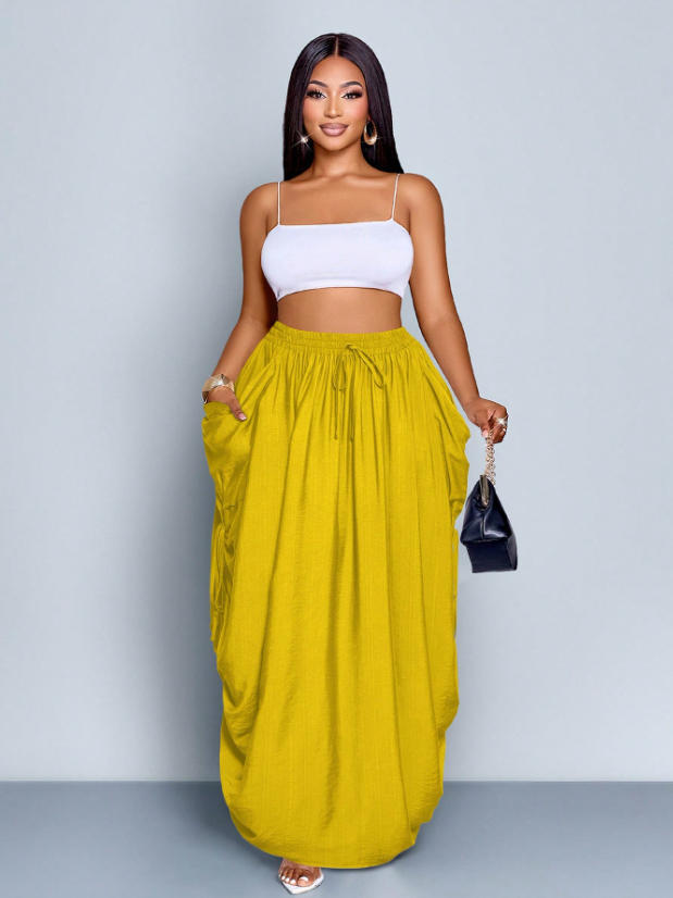 Drawstring Large-Pocket Womens Skirt