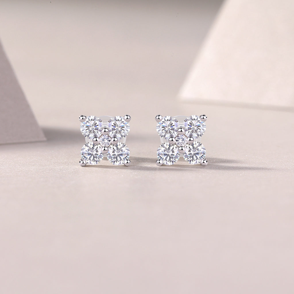 S925 Sterling Silver Gold Plated Clover Stud Earrings, D-VVS1 Moissanite, 1.2g Women's Jewelry Gift Box