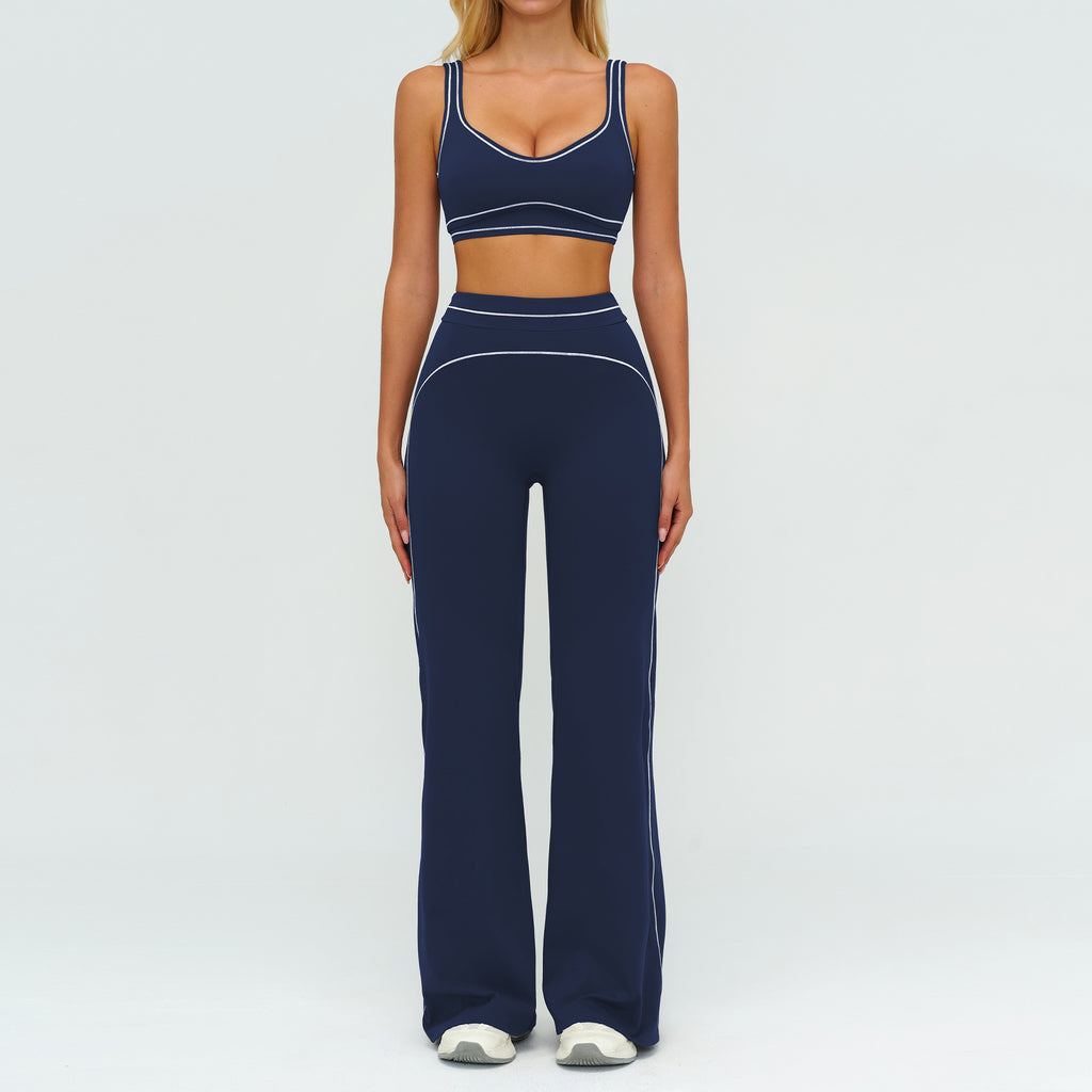 Contrast-color Brushed Yoga Set With Dual Shoulder Straps