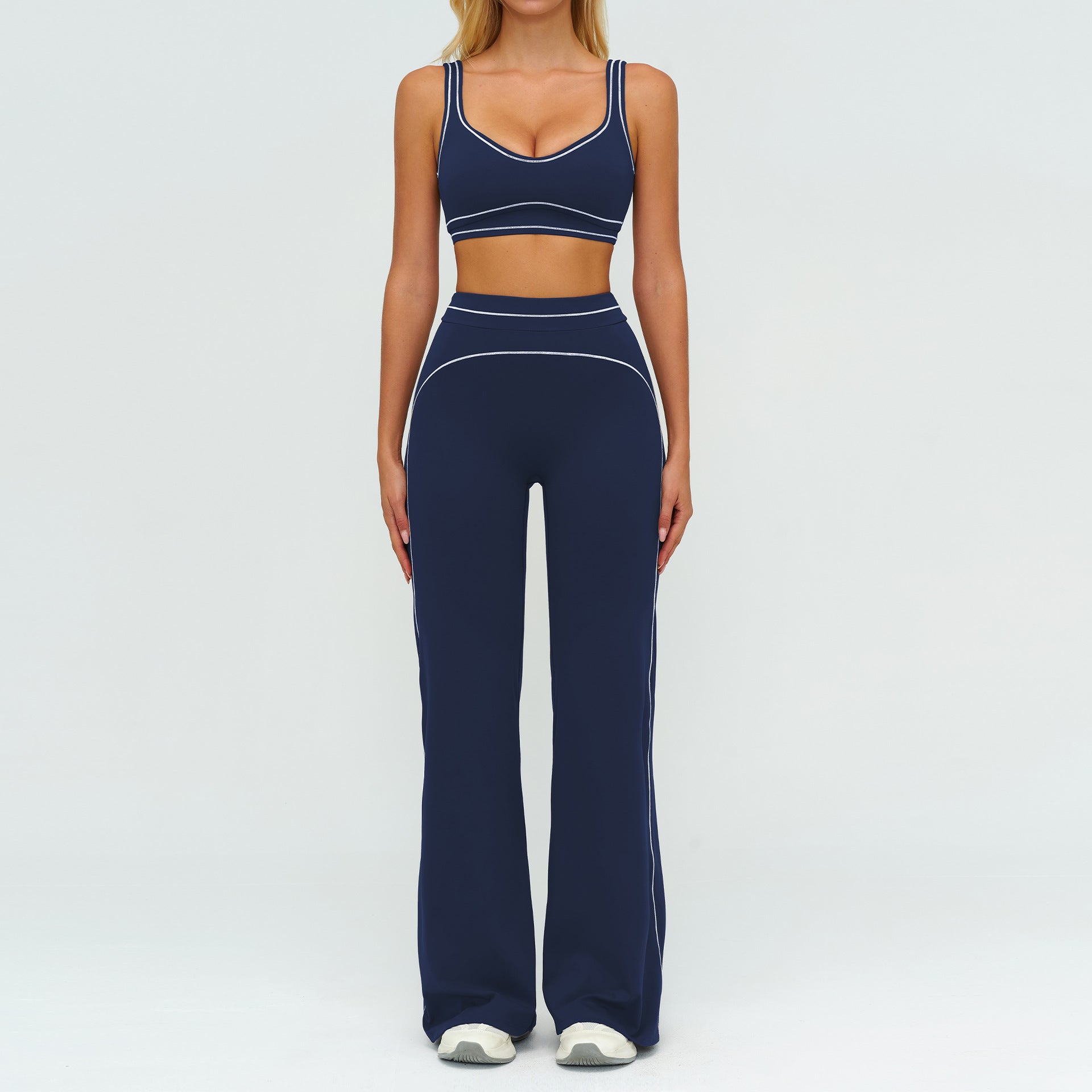Contrast-color Brushed Yoga Set With Dual Shoulder Straps