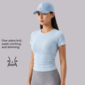 Womens Round-Neck Pleated Shaping Short-Sleeve Yoga Top
