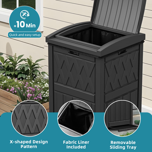 38 Gallon Outdoor Trash Can, Waterproof Resin Garbage Bin With Lid & Drip Tray For Porch Backyard Patio, Black  Shipment From Walmart