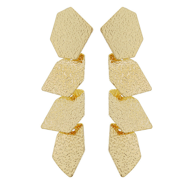Vintage Geometric Floral Petal Dangle Earrings, Modern Smooth Shiny Metal Folding Craft Fashion Statement Women Ear Jewelry