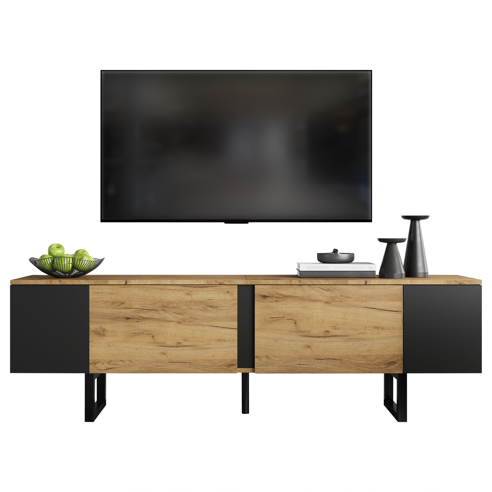 180x40x55cm TV Cabinet, Lowboard TV Board, TV Console With 2 Cabinets And Open Storage Areas On Both Sides, TV Stand, TV Stand, Living Room Cabinet, Suitable For TVs Up To 75 Inches
