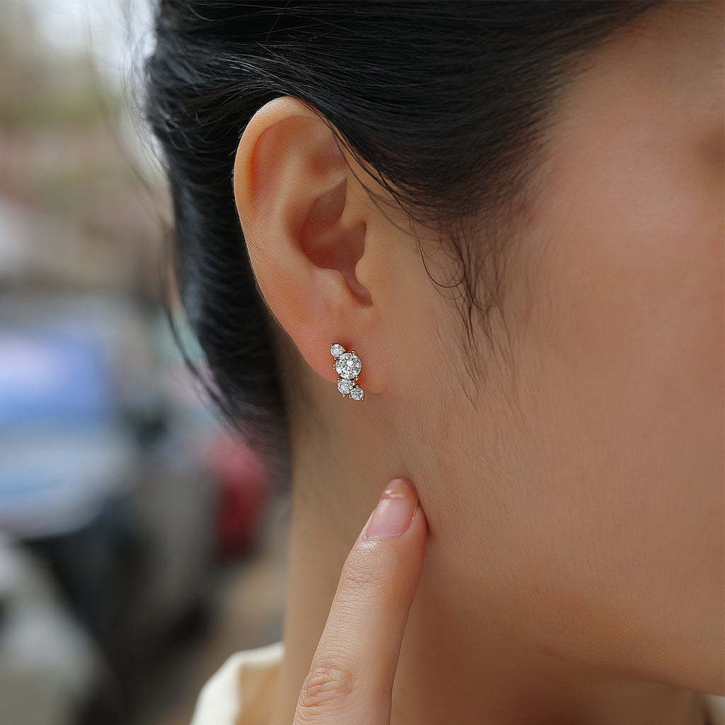 S925 Sterling Silver Asymmetrical Cluster Stud Earrings, D-VVS1 Moissanite, Platinum Plated 2.3g Women's Jewelry Gift Box