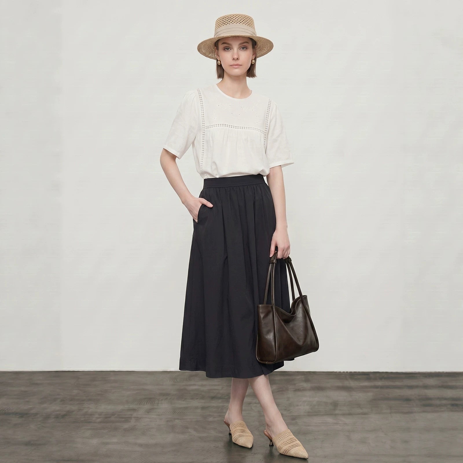 Embroidered Hollow-Out Linen Shirt For Women