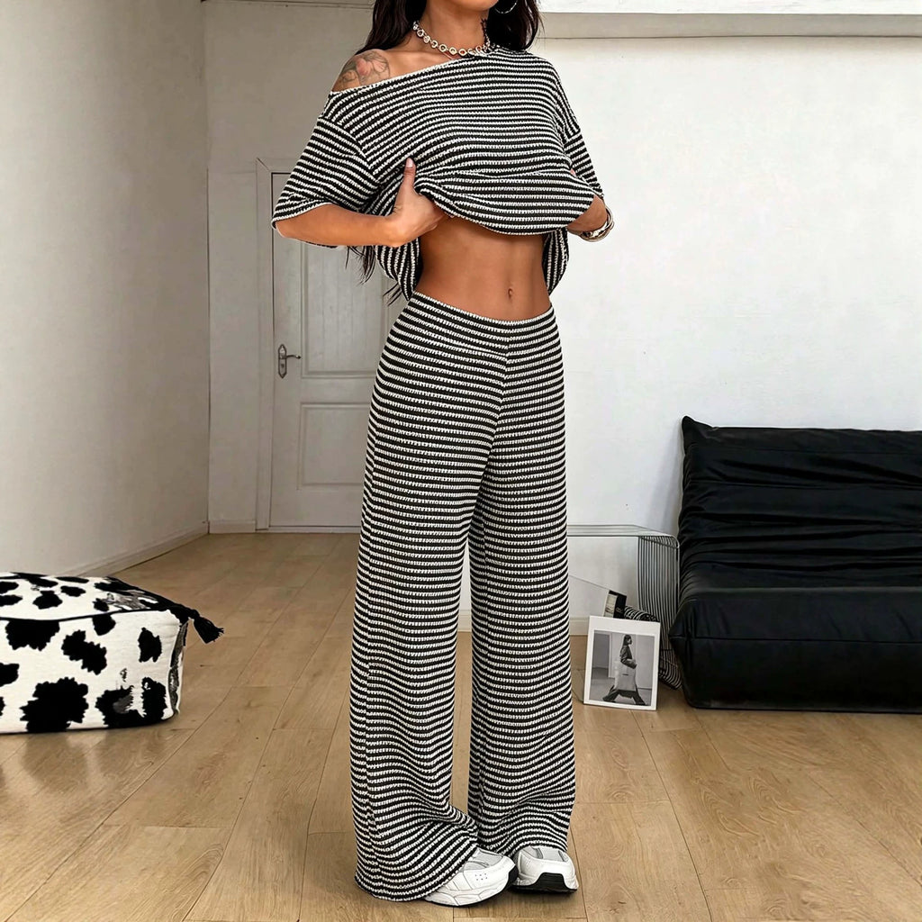 Slimming Casual Two-piece Set Top Wide-leg Trousers