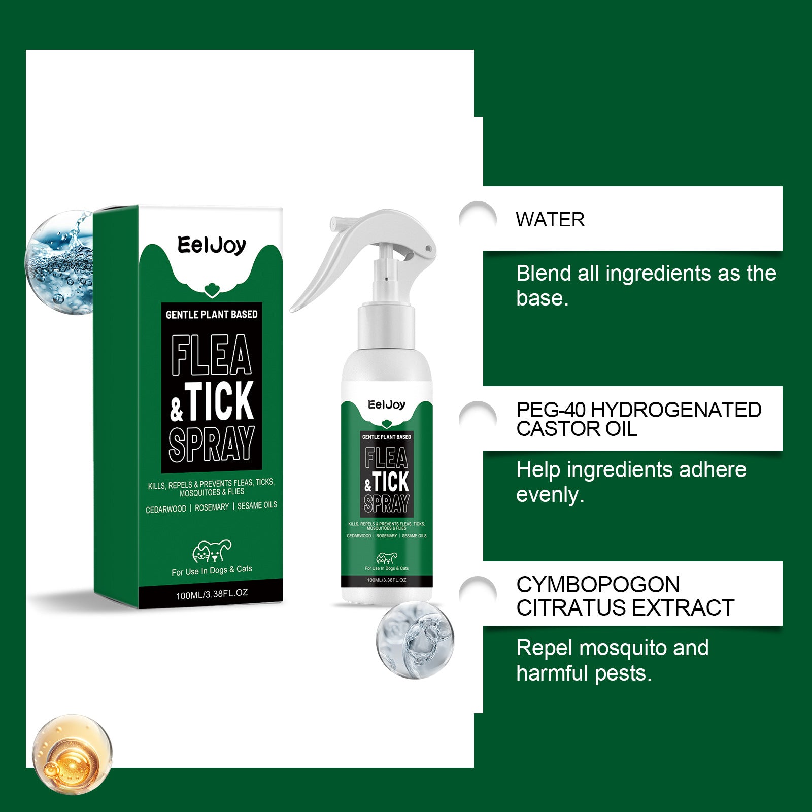 Plant-extract Pet Flea And Tick Spray, Universal For Cats And Dogs